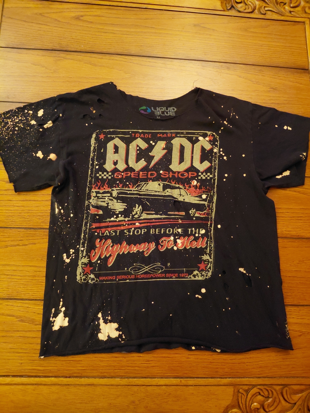 Liquid Blue Boys' Black AC/DC Highway to Hell Graphic Tee with Bleach Splatter